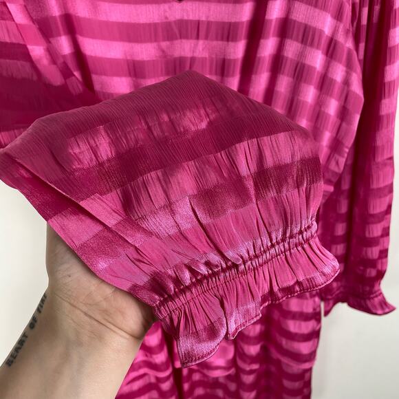 1.STATE Ruffle Tiered Long Sleeve Mini Dress Smocked Womens XL Pink Barbiecore - Picture 9 of 9